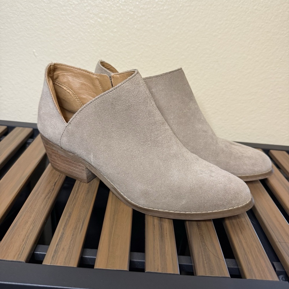 Lucky Brand Boots Womens 7.5 M Frankela Ankle Booties Heels Tan Leather Zipper